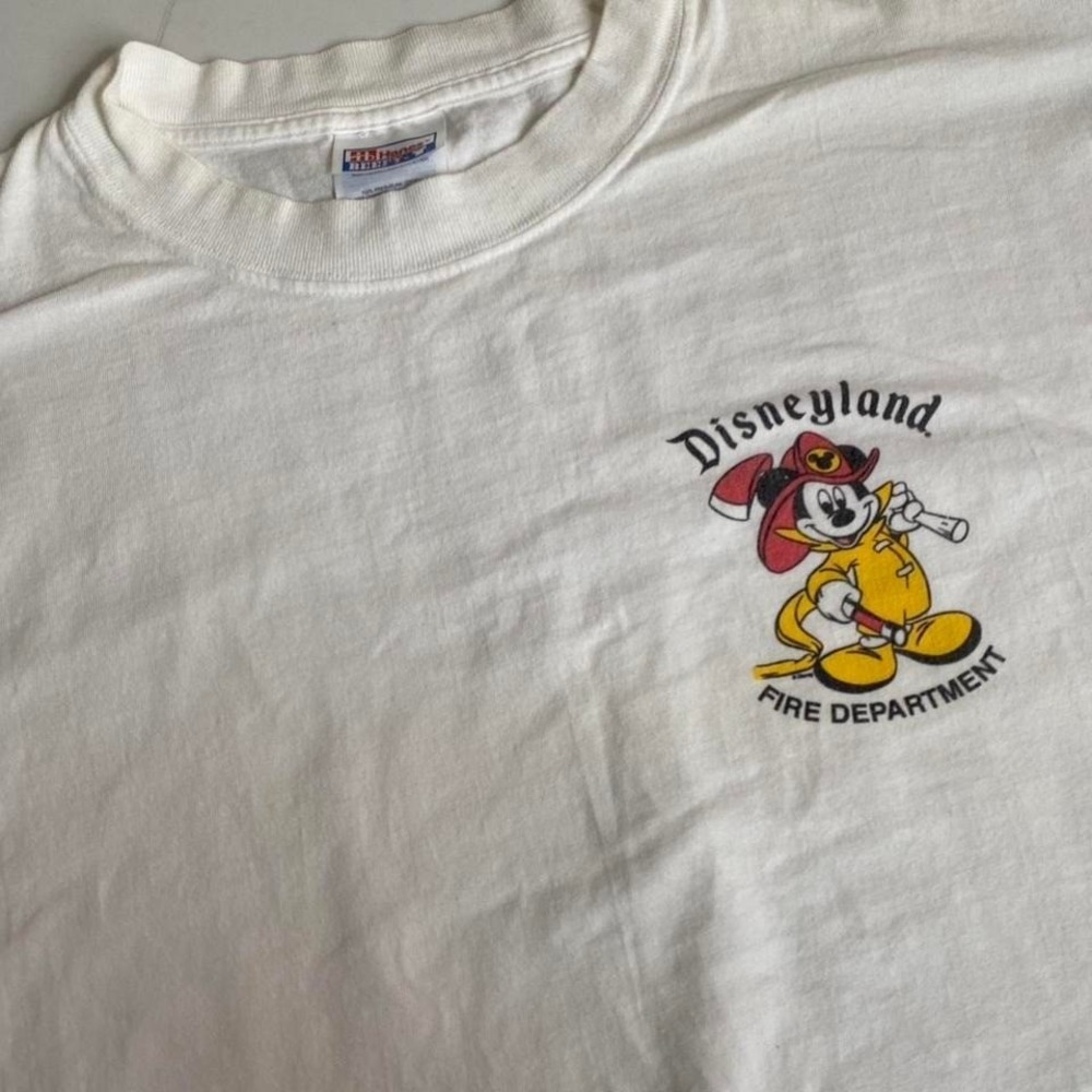 Vintage Disneyland Fire Department Mickey Mouse T-Shirt XXL  90s‎ White USA